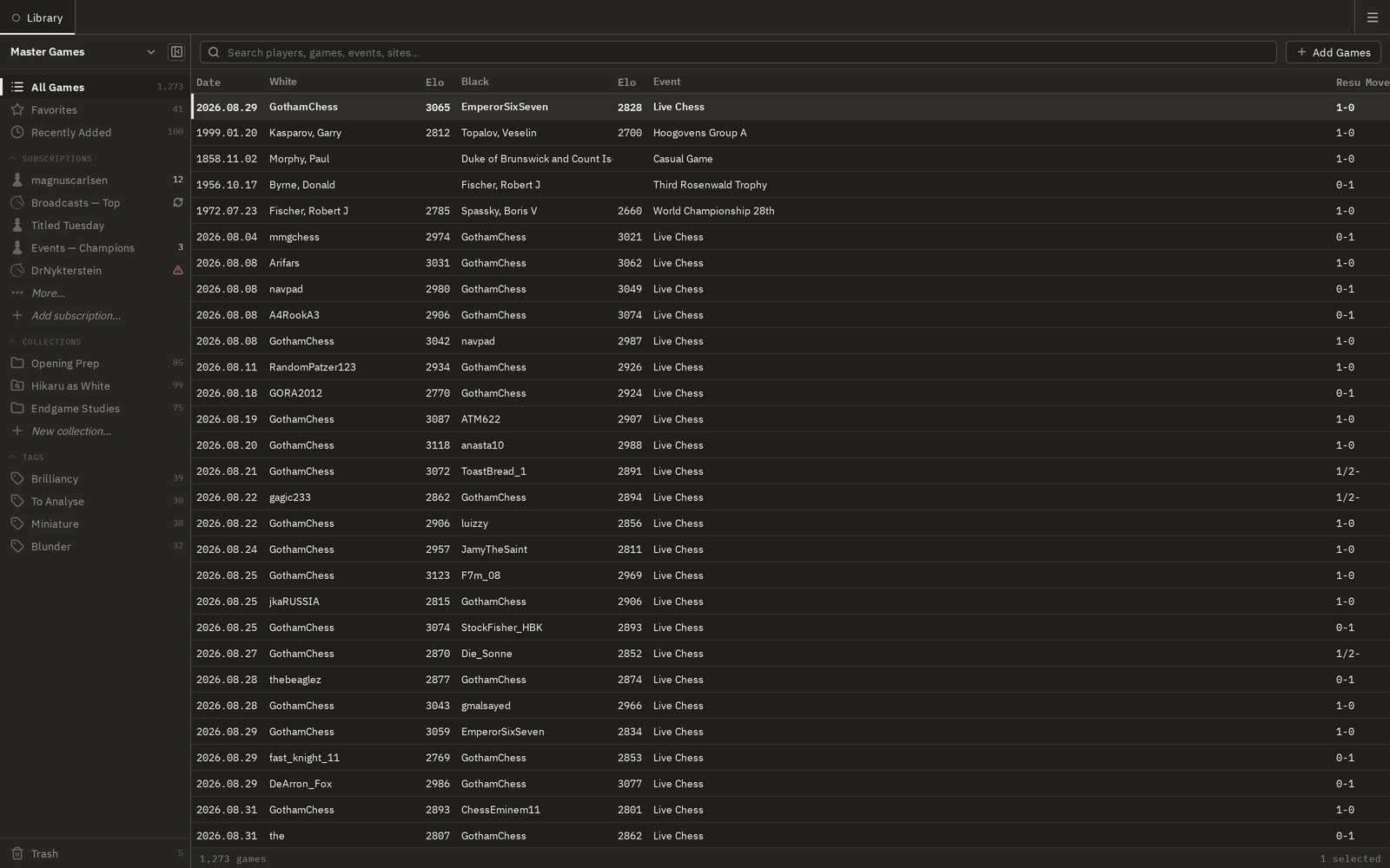 The same Library workspace in the dark theme.